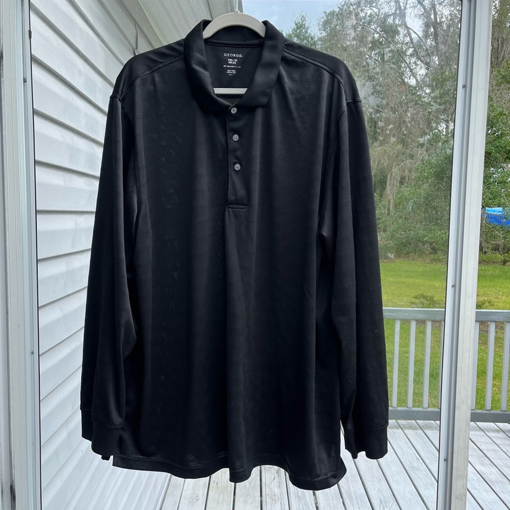 Mens Long Sleeve Polo Shirt, black, Sz 2XL